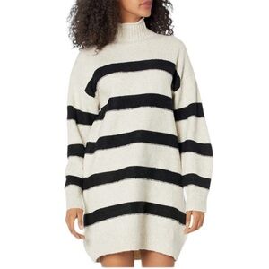 Line & Dot Cozy Rosie Mock Neck Sweater Dress. Oatmeal & Black Size Medium #911